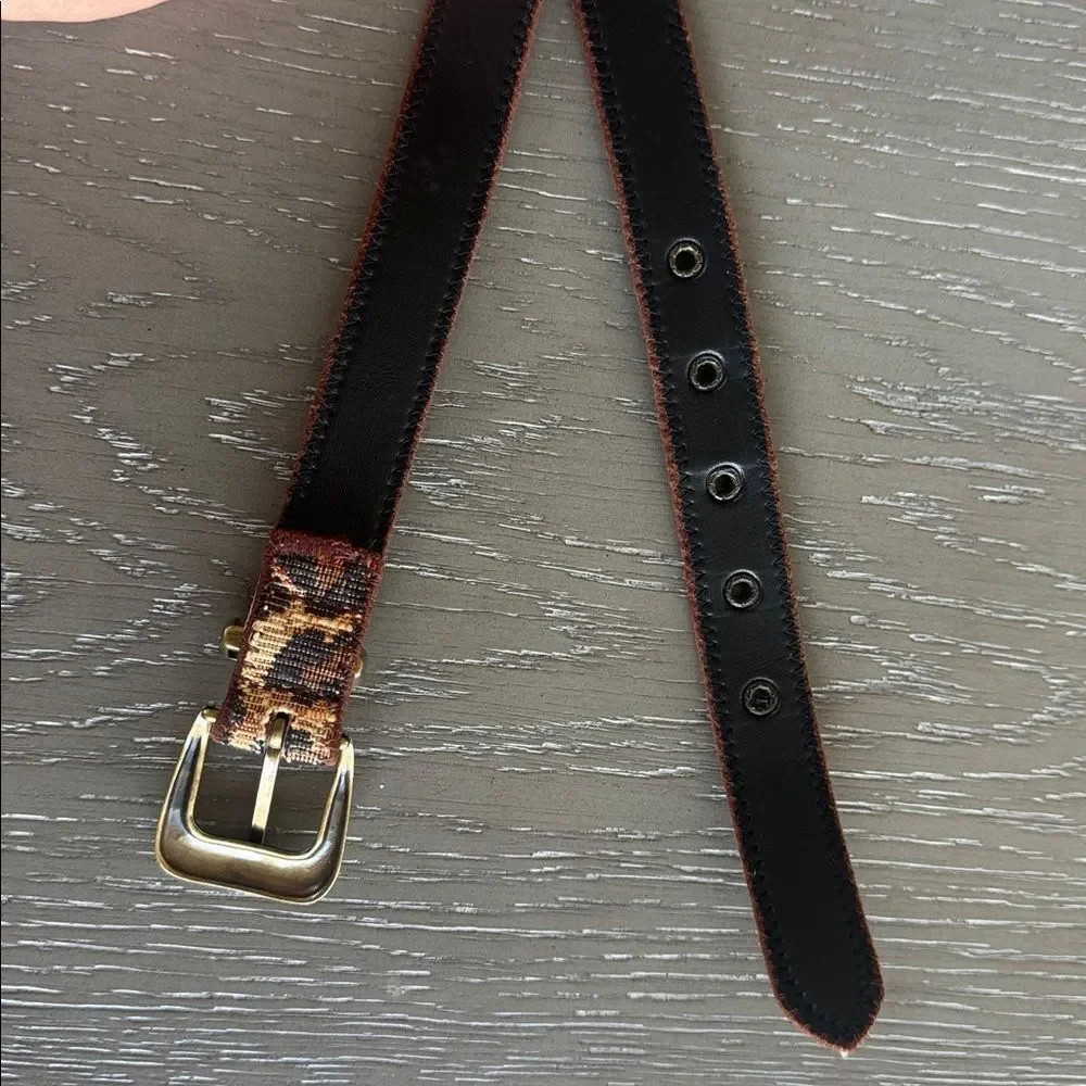 ELITE Accessories Fabric Leopard Print Belt Antiqued Gold Buckle Made in USA L